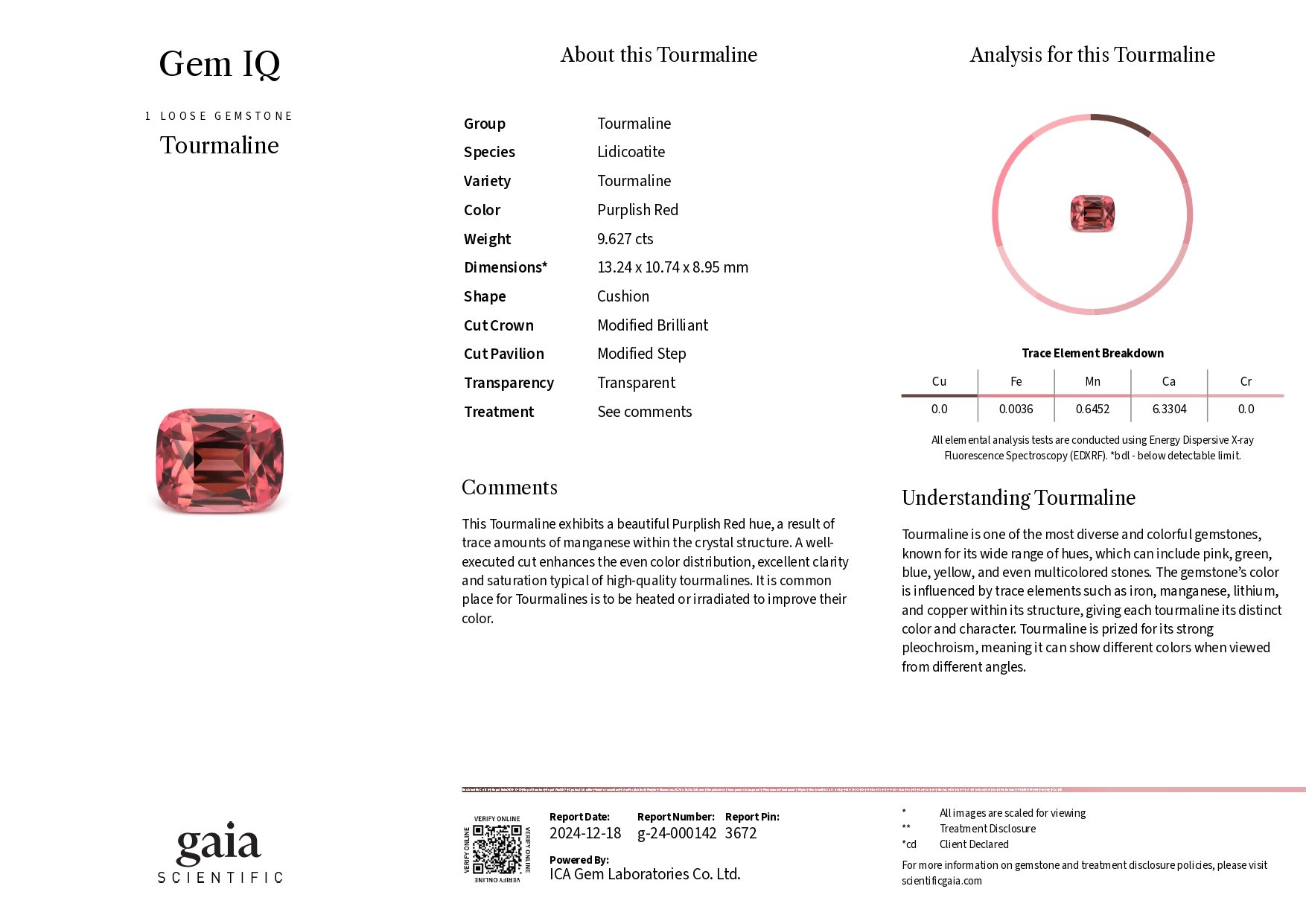 Red-orange tourmaline in cushion cut 9.63 carats, Africa Image №6
