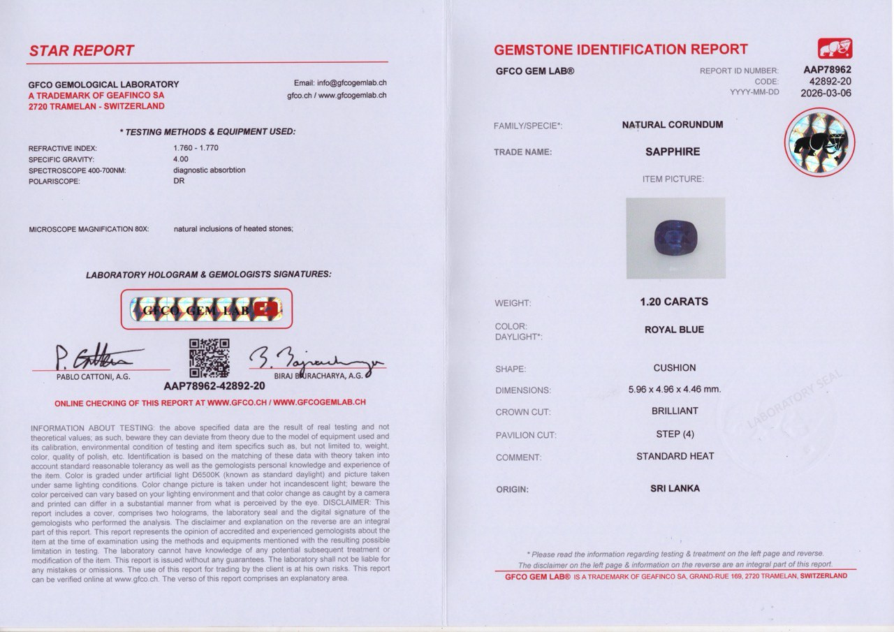 Sapphire Royal Blue cushion cut 1.20 carats, Sri Lanka  Image №6