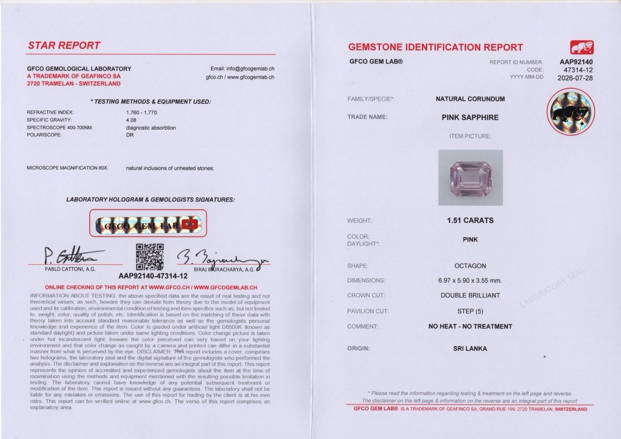 Unheated pink sapphire in octagon 1.51 carats, Sri Lanka Image №6