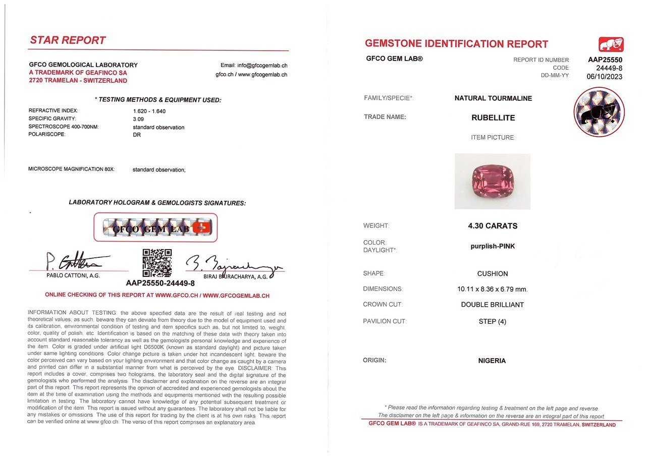 Pinkish-red cushion cut tourmaline from Nigeria 4.30 ct Image №4