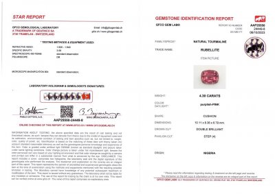 Certificate Pinkish-red cushion cut tourmaline from Nigeria 4.30 ct