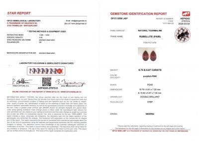 Certificate Pair of large orange-red tourmalines from Africa 13.41 carats