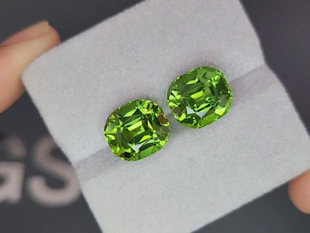 Pair of rare intense green chrome tourmalines in cushion cut 13.74 carats  Image №4