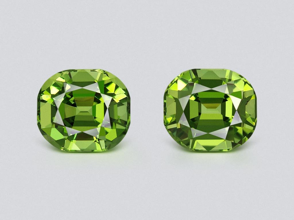 Pair of rare intense green chrome tourmalines in cushion cut 13.74 carats  Image №1