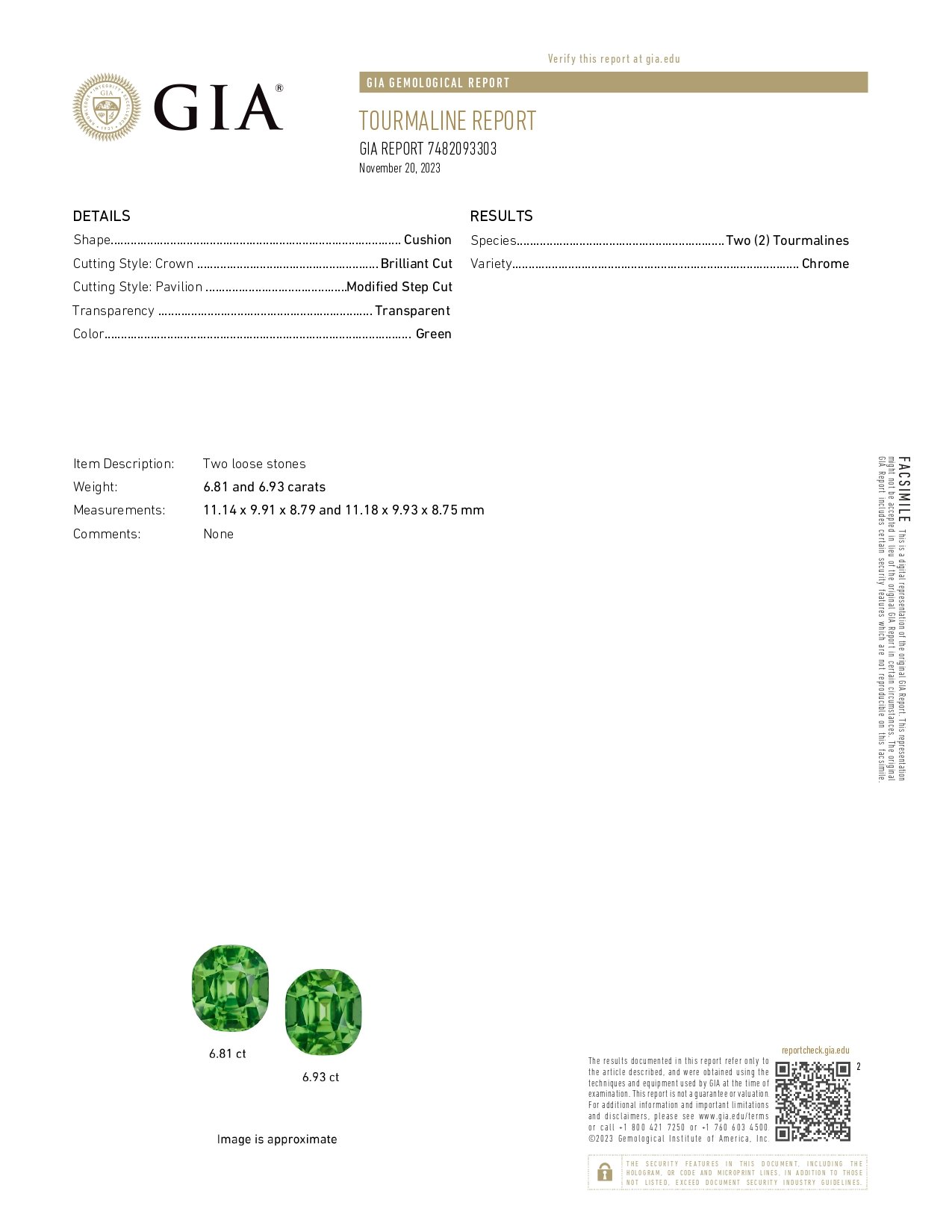 Pair of rare intense green chrome tourmalines in cushion cut 13.74 carats  Image №5