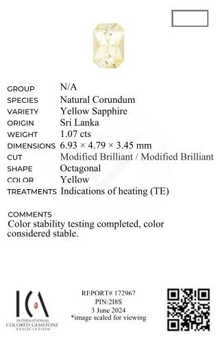 Yellow radiant cut sapphire 1.07 carats, Sri Lanka Image №6