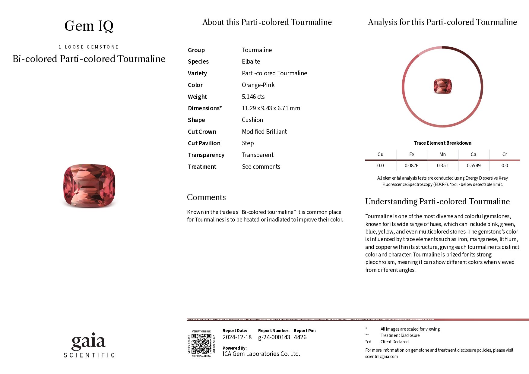 Cushion-cut red-orange tourmaline 5.14 carats, Africa Image №6
