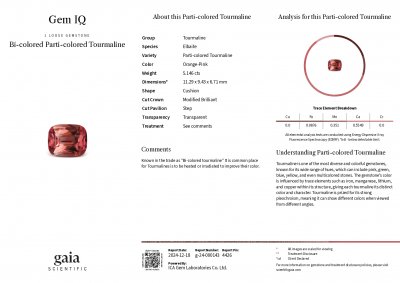 Certificate Cushion-cut red-orange tourmaline 5.14 carats, Africa