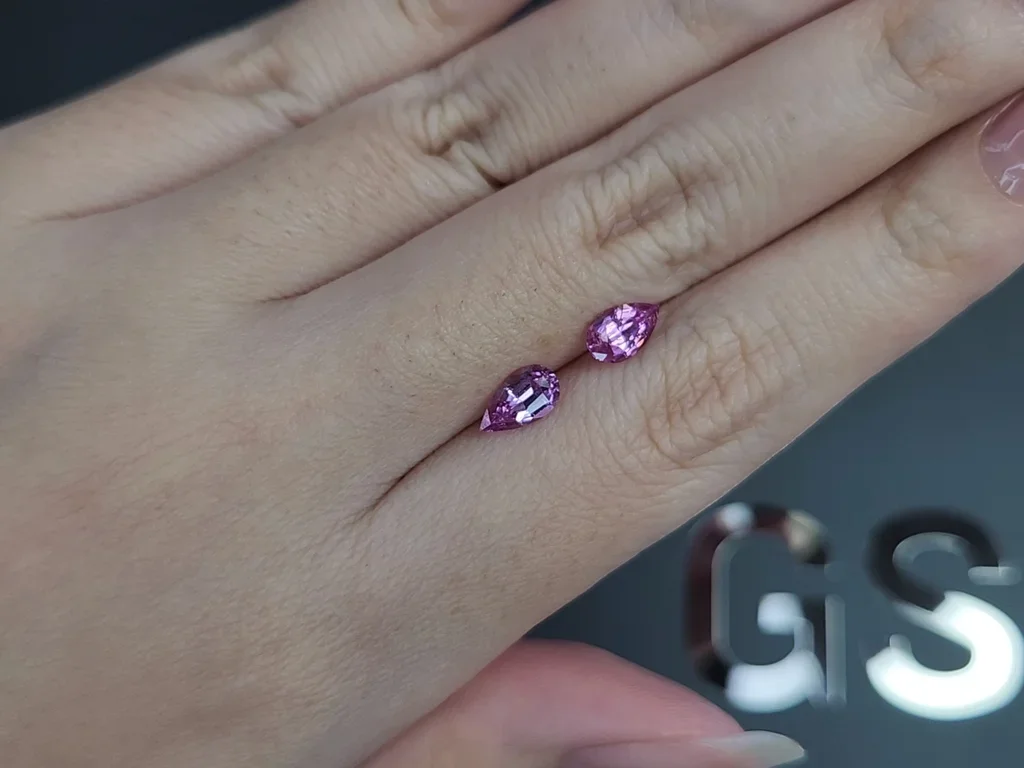 Pair of unheated purple sapphires pear cut 1.52 carats, Madagascar Image №2