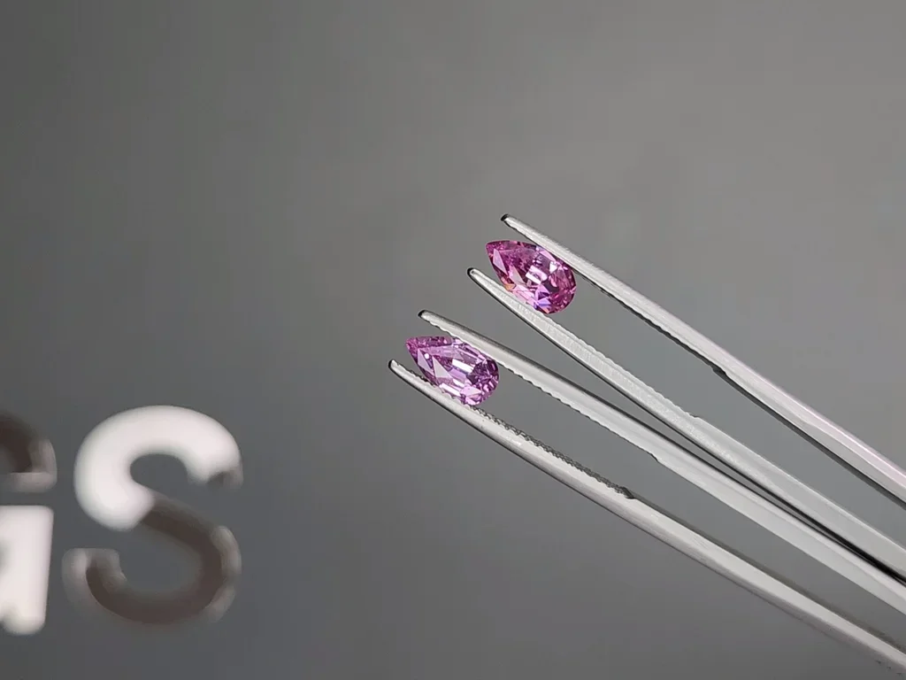 Pair of unheated purple sapphires pear cut 1.52 carats, Madagascar Image №3