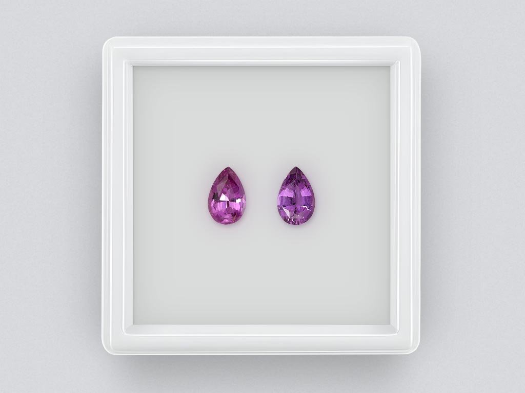 Pair of unheated purple sapphires pear cut 1.52 carats, Madagascar Image №1