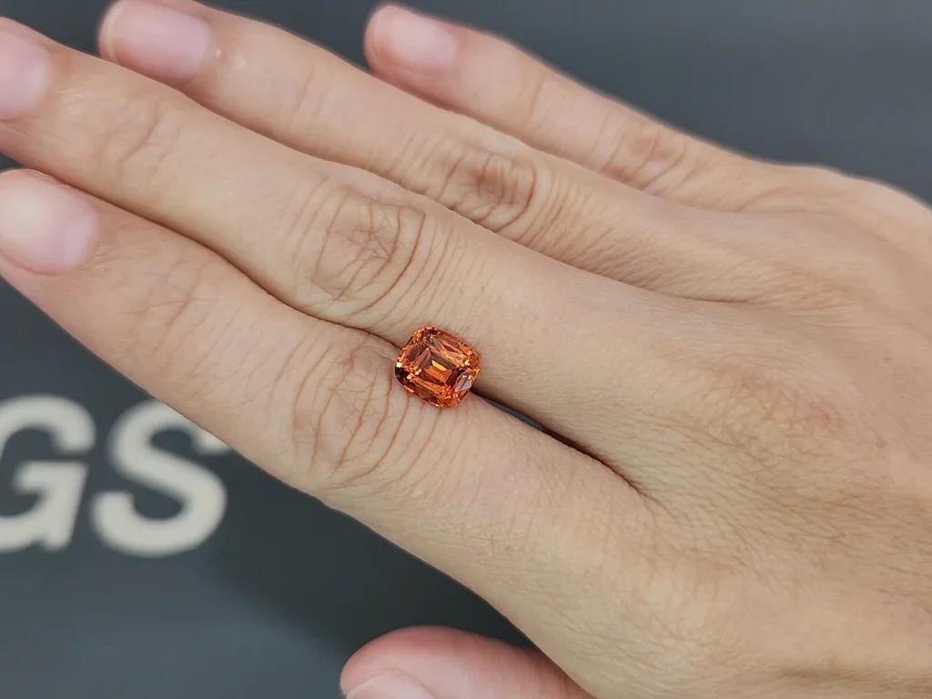 Spessartine Vivid orange cushion cut  2.48 carats, Africa Image №2