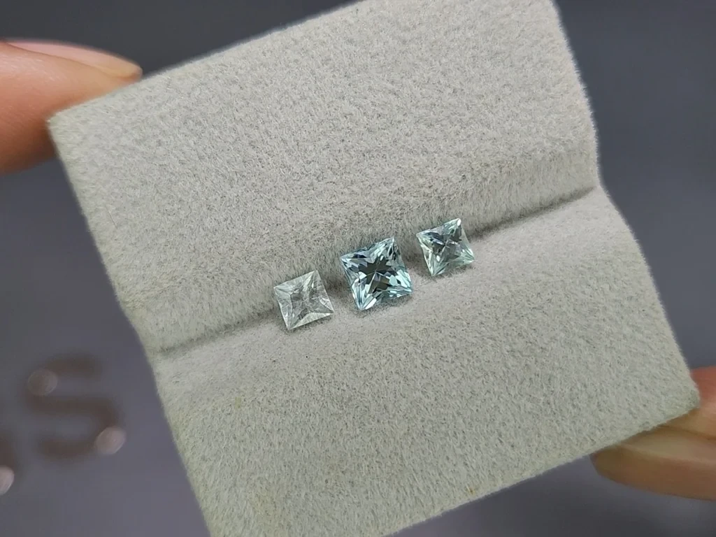 Set of aquamarines princess cut 1.19 carats, Madagascar Image №5