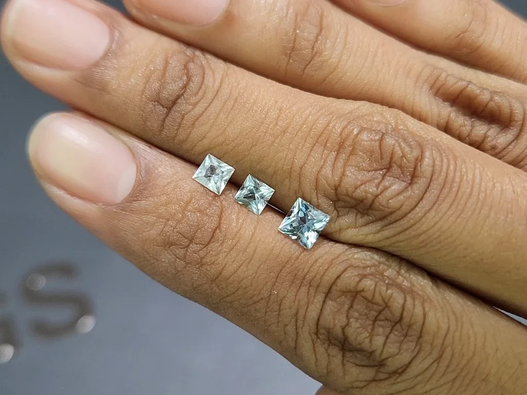 Set of aquamarines princess cut 1.19 carats, Madagascar Image №2