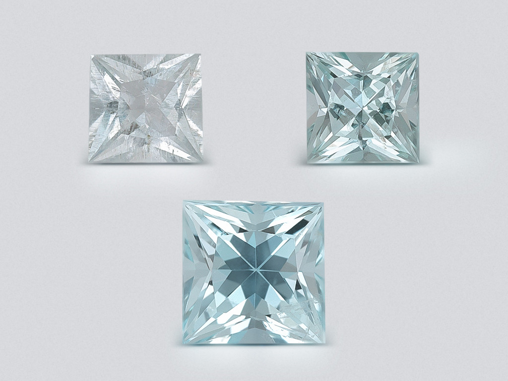 Set of aquamarines princess cut 1.19 carats, Madagascar Image №1