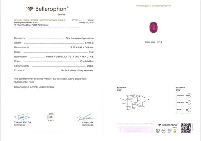 Certificate Ring with 5.49 carat rubellite tourmaline in 18K white gold