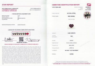 Certificate Ring with red spinel in 18K white gold