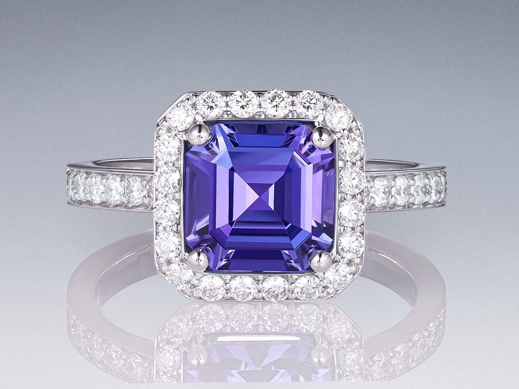 Ring with natural tanzanite 2.24 ct and diamonds in 18K white gold Image №1