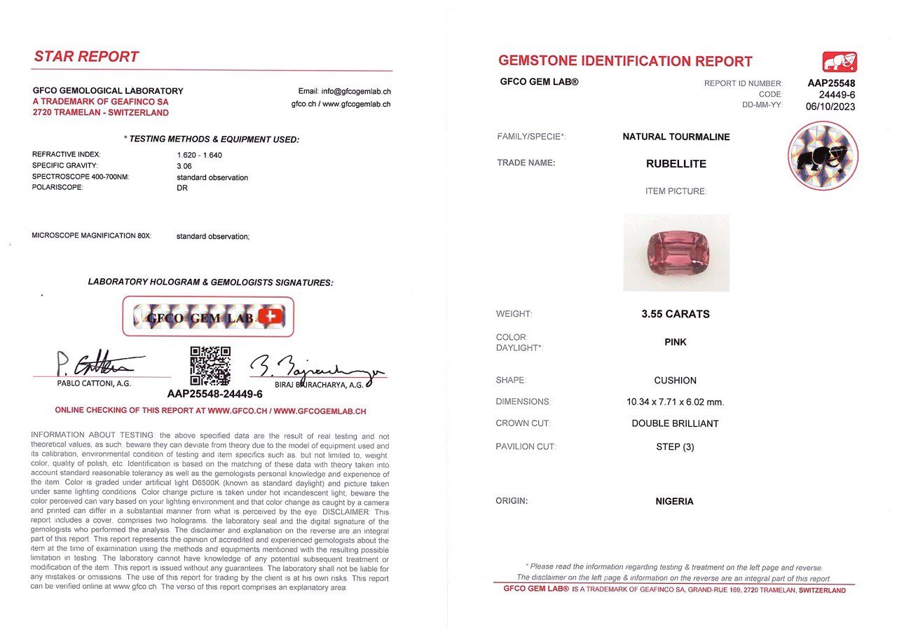 Intense pink rubellite in cushion cut 3.55 ct, Nigeria Image №4