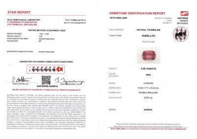Certificate Intense pink rubellite in cushion cut 3.55 ct, Nigeria