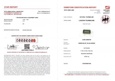 Certificate Intense blue indigolite in octagon cut 3.56 carats