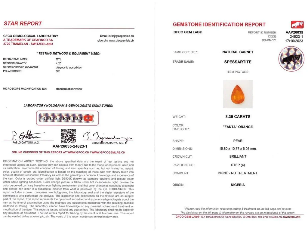 Spessartine Fanta color in pear cut 8.39 carats, Nigeria Image №5