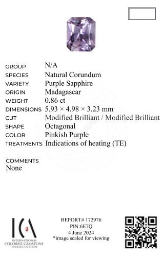 Lilac -pink sapphire in radiant cut 0.86 carats, Madagascar Image №6