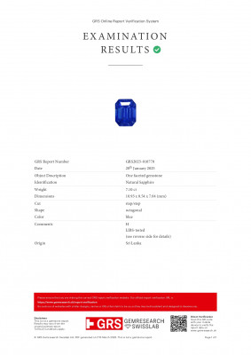 Certificate Rare blue sapphire octagon cut 7.10 carats, Sri Lanka