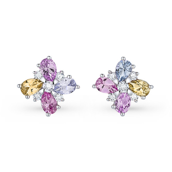 Earrings with multicolored sapphires 3.52 carats and diamonds in 18K white gold Image №1
