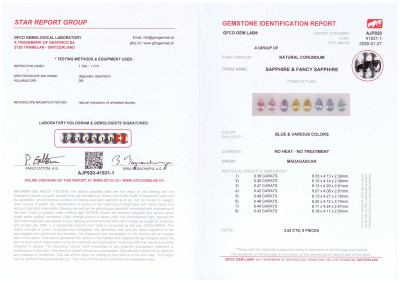 Certificate Earrings with multicolored sapphires 3.52 carats and diamonds in 18K white gold