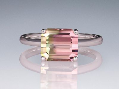 Ring with bi-color tourmaline 3.84 сt in 18K white gold photo