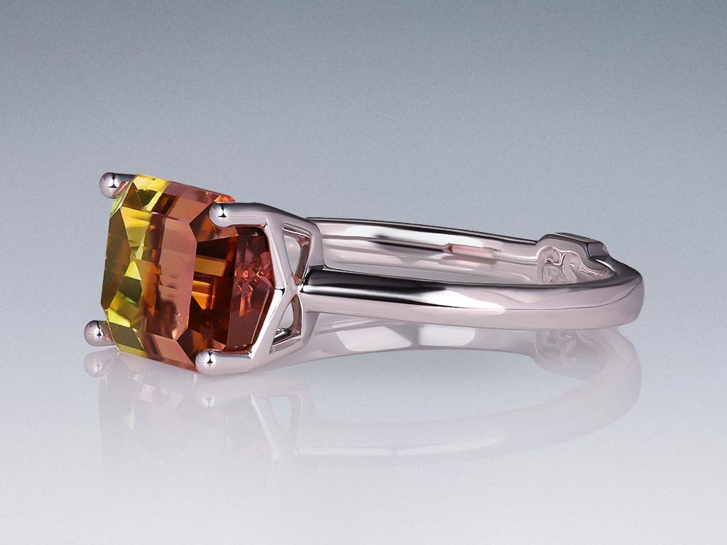 Ring with bi-color tourmaline 3.84 сt in 18K white gold Image №3