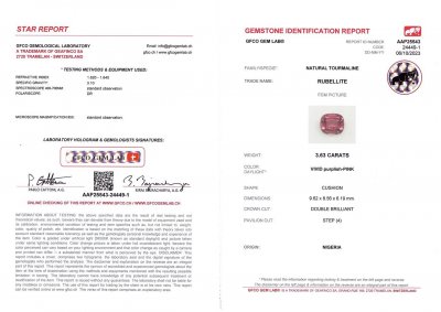 Certificate Vivid red-pink rubellite in cushion cut 3.63 ct, Nigeria