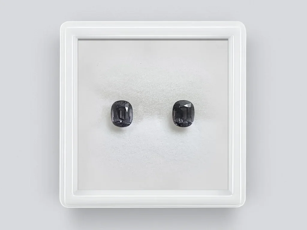 Pair of gray cushion-cut spinels 1.39 carats, Burma Image №1