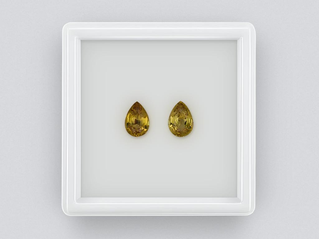 Pair of unheated yellow sapphires pear cut 2.16 carats, Madagascar Image №1