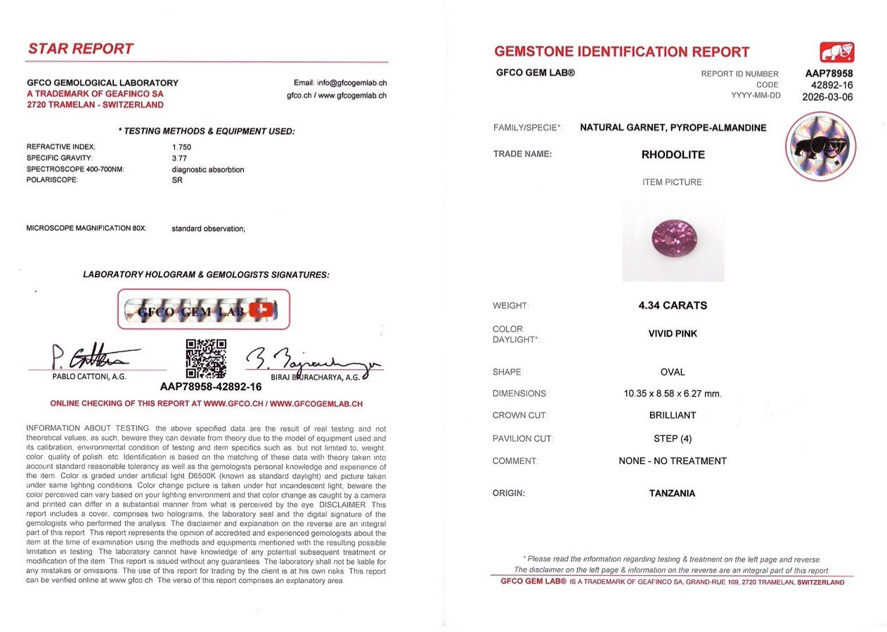 Garnet rhodolite Vivid Pink oval cut 4.34 carats,Tanzania Image №6