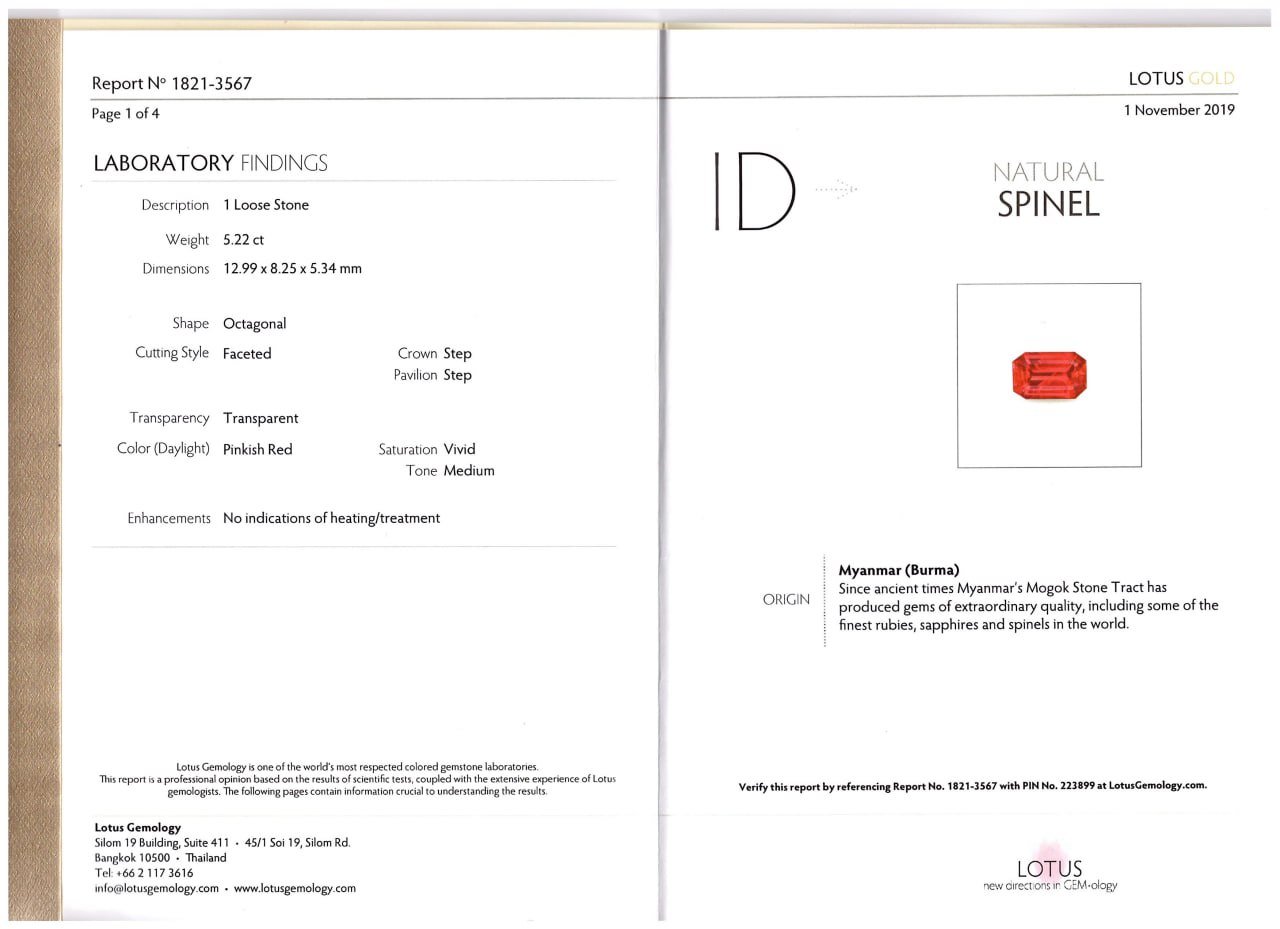 Vivid pinkish-red Burmese spinel in octagon cut 5.22 ct Image №6