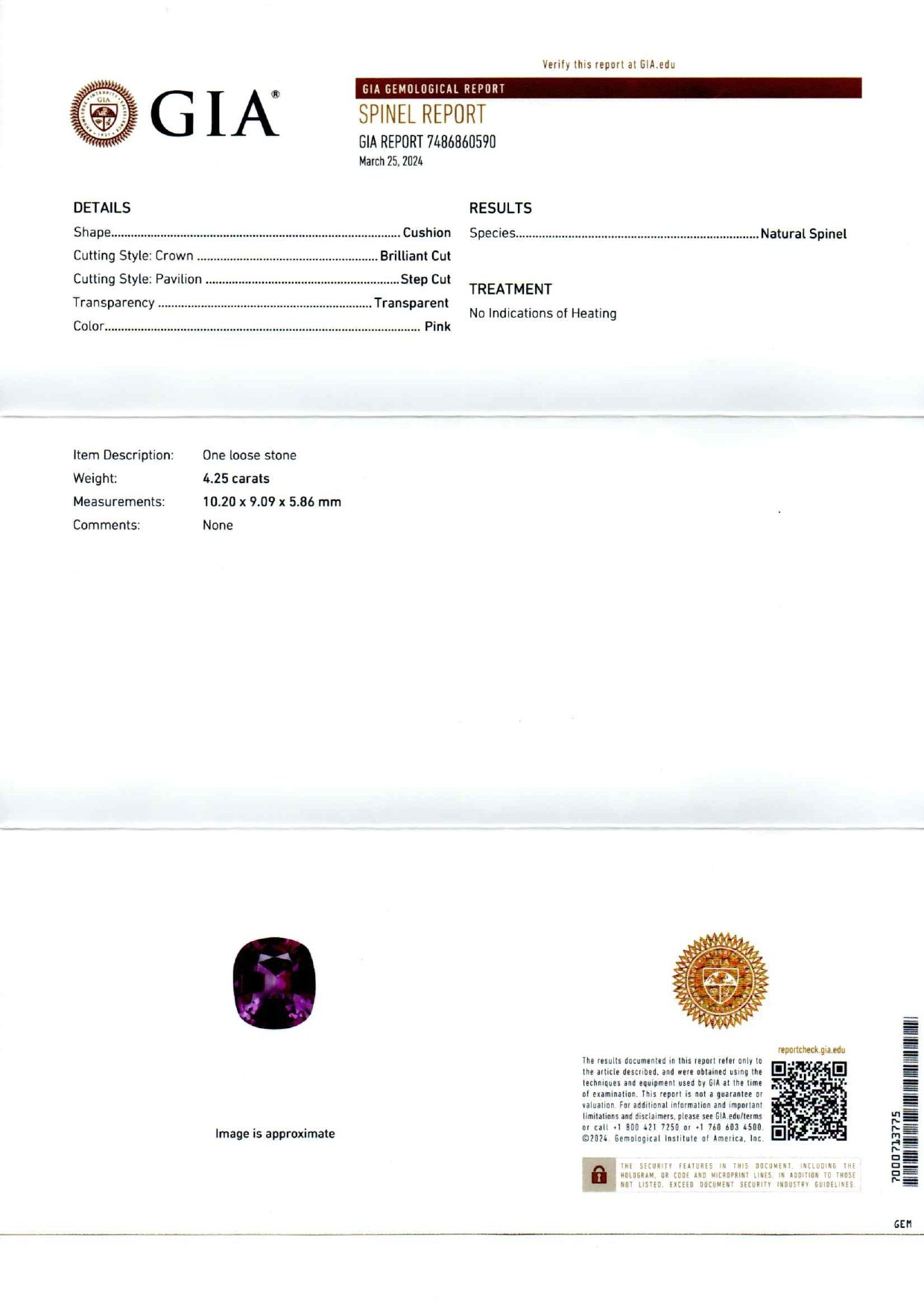 Mauve color spinel in cushion cut 4.25 carats, Burma Image №6