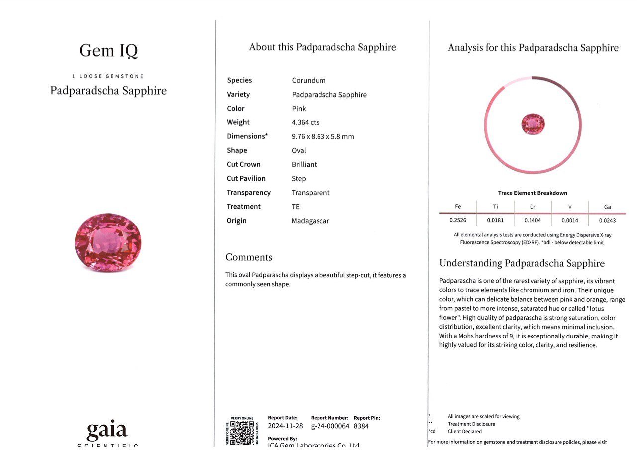 Unheated Vivid Pink Padparadscha Sapphire oval cut 4.36 carats, Madagascar Image №7