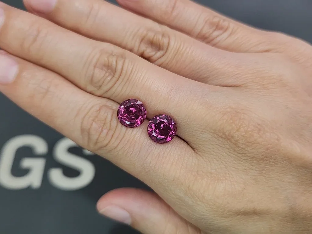 Pair of purple rhodolite round cut 7.18 carats, Tanzania Image №2