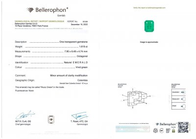 Certificate Ring with emerald color Vivid Muzo 1.62 carats in 18k yellow gold