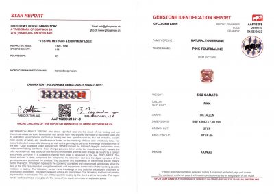 Certificate Pink tourmaline in a precision asscher cut 5.62 ct, Congo