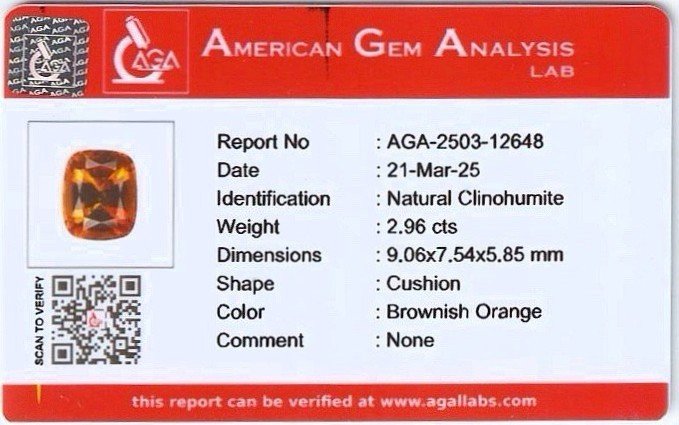 Deep orange clinohumite in cushion cut  2.96 carats, Afghanistan Image №6