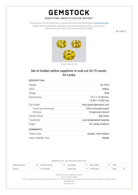 Certificate Set of Golden yellow sapphires in oval cut  26.75 carats, Sri Lanka