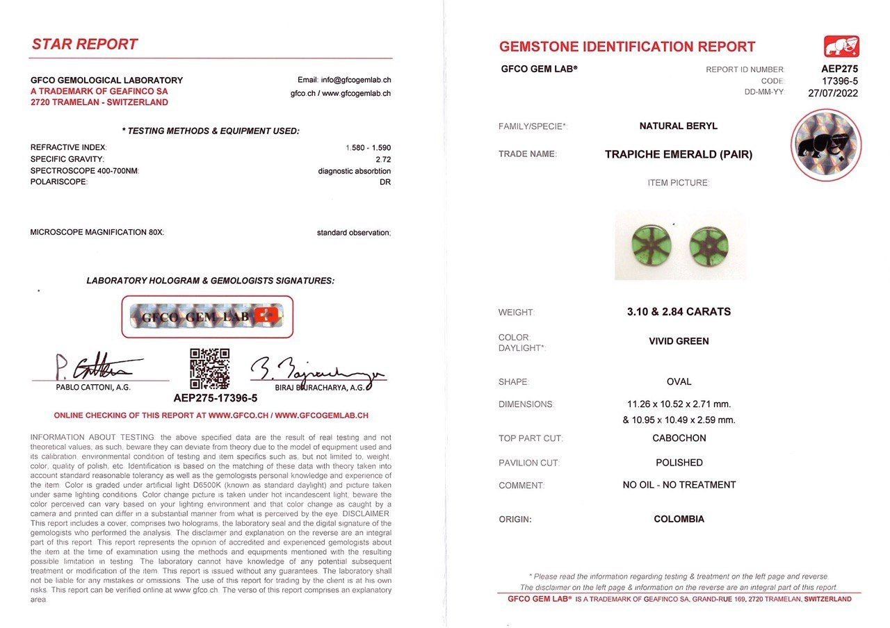 Pair of intense trapiche emeralds 5.94 ct, Colombia Image №4