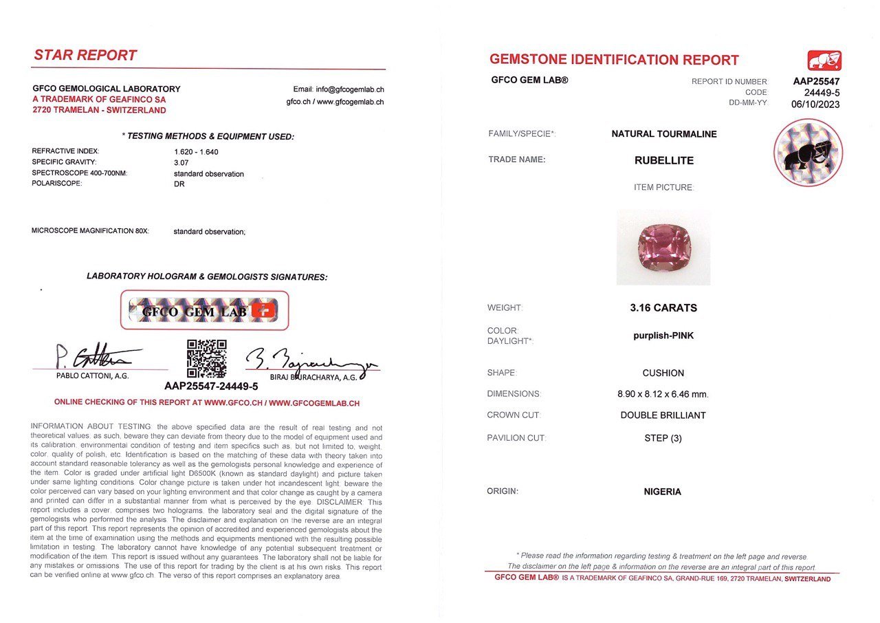 Cushion-cut pink tourmaline 3.16 ct, Nigeria Image №2