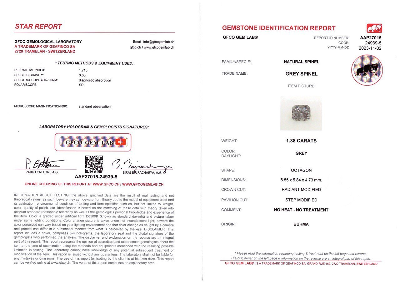 Steel gray spinel from Burma in radiant cut 1.38 ct Image №5