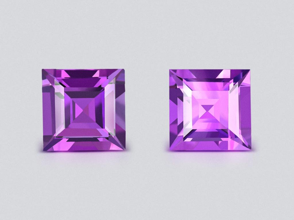 Pair of intense violet amethysts in square shape 8.91 carats Image №1