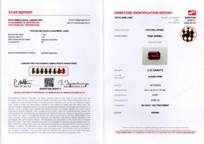 Certificate Burmese pink spinel in octagon cut 2.12 carats