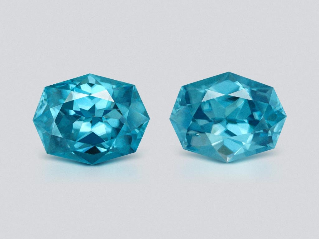Pair of blue zircons in fancy cut 3.22 carats, Cambodia  Image №1